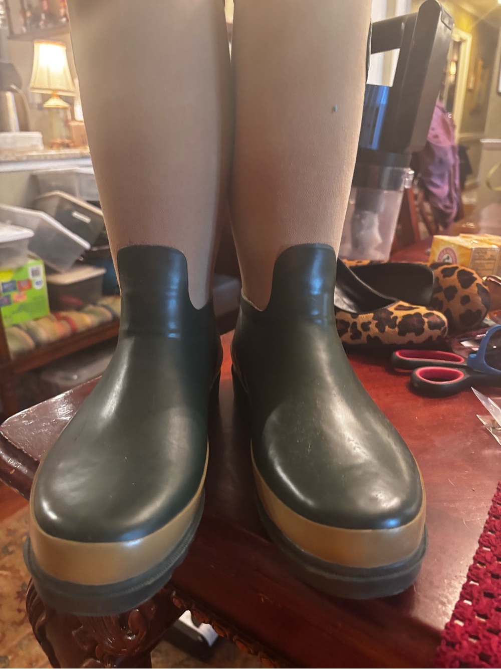 Smith & Hawken Olive Green and Tan Women's Rain Boots